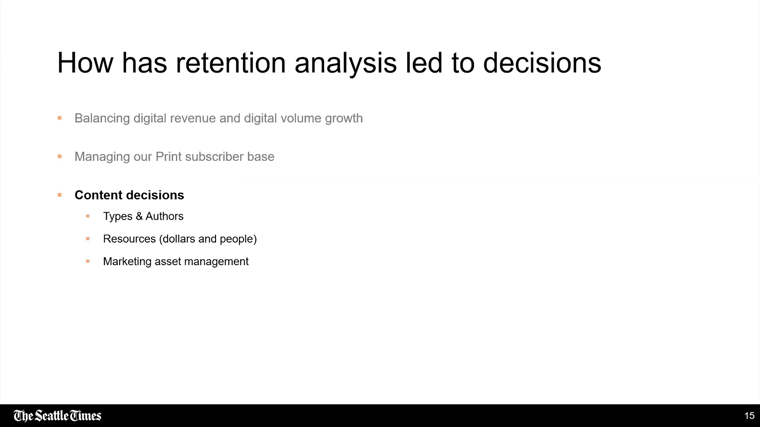 A focus on data has changed how The Seattle Times makes decisions around the balance of digital revenue and digital volume growth, Curtis Huber, senior director of circulation and audience revenue, said.